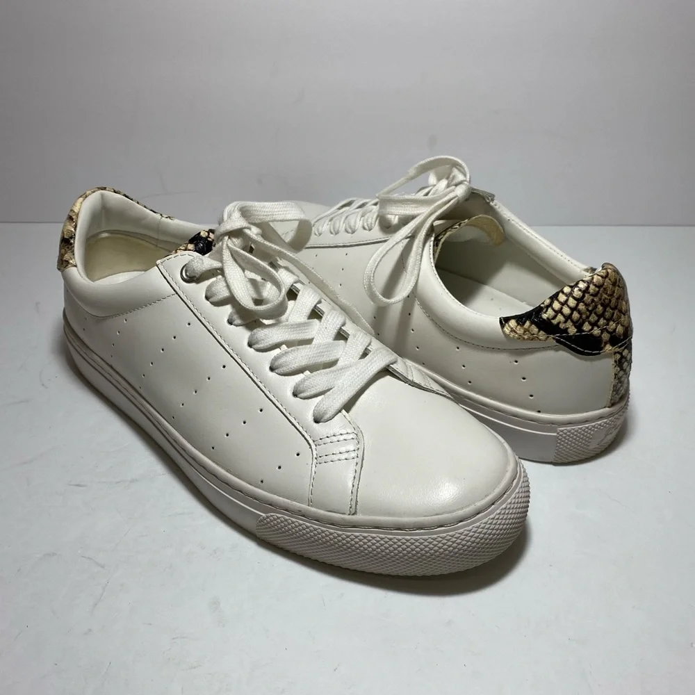 J.Crew Saturday Withe Leather Snake-Print Detail Sneakers Women’s Size 10
